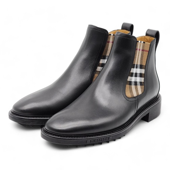 Burberry Allostock Check Detail Leather Chelsea Boots EU 41.5 US 8.5 $950 - Picture 2 of 9